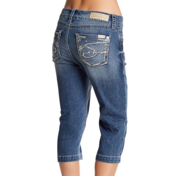 Seven7 Big Stitch Crop Denim Blue Cropped Capri Jeans - Size 8 - Picture 3 of 10